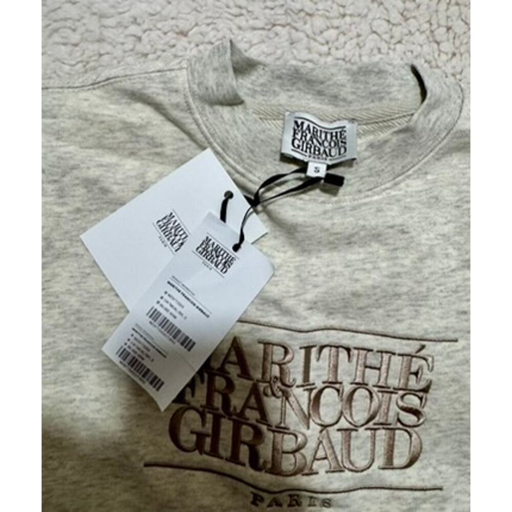 Marithe Francois Girbaud Embroidered Sweatshirt Women's S Beige Cropped NWT Y2K - Picture 8 of 15